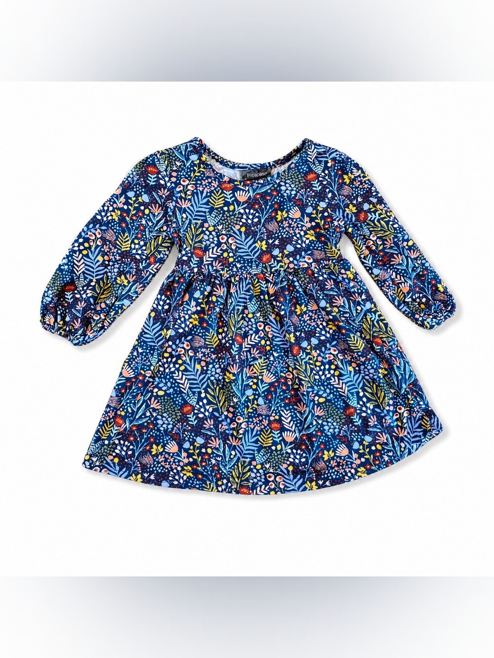 PICAPINO Blue Floral Long-Sleeve Girls' Dress